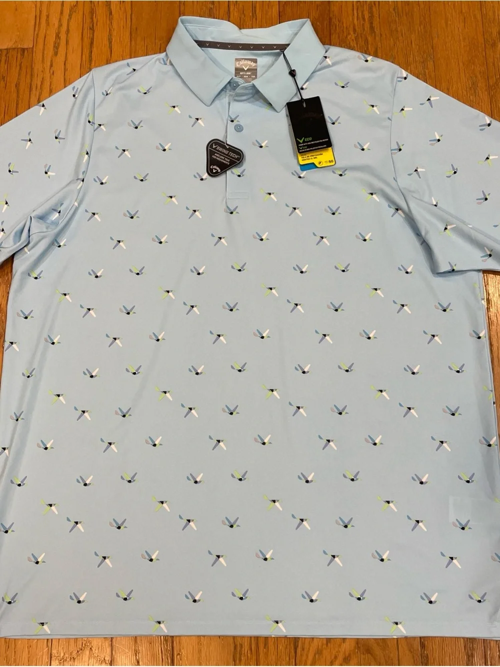 Callaway XLT All Over Birdie Print Shirt Polo Short Sleeve Golf Apparel Blue NEW